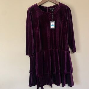 DKNY NWT Grape Velvet Tiered Dress Size Party/Cocktail Read